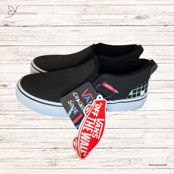 Vans Chalkboard Black Asher Slip-Ons~Kids Size 1.5~NIB~Rare! - Picture 1 of 7